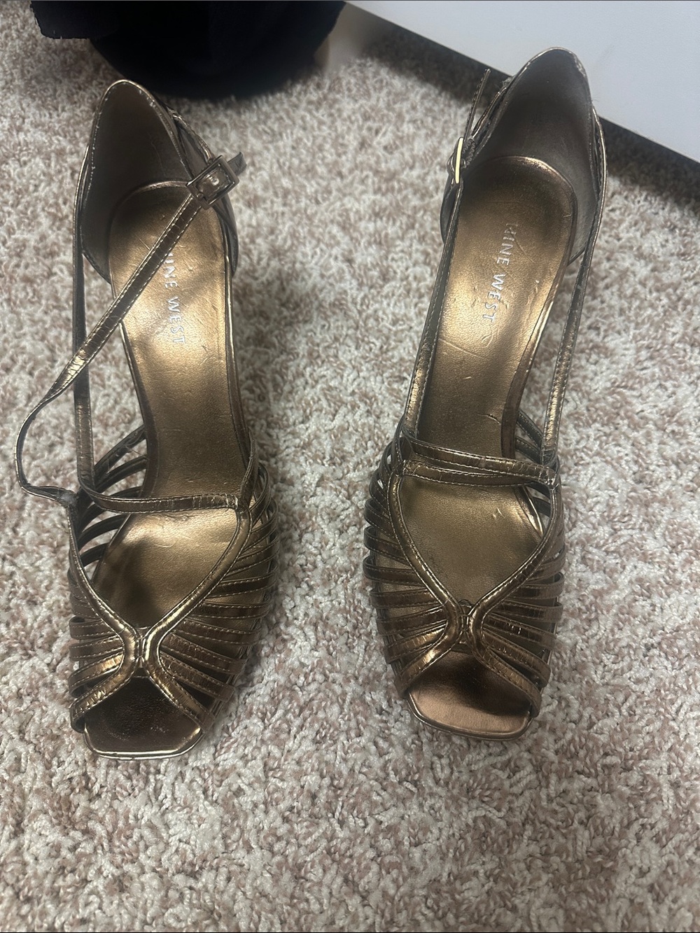 Nine West Metallic Bronze Open-Toe Strappy Heels